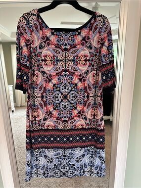 Eliza J Navy Pink Blue Paisley Dress